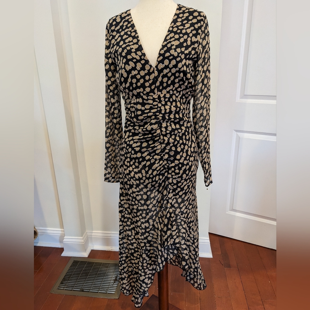Modern Citizen Elegant Black and Cream Polka Dot Dress